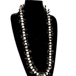 LEE ANGEL for NEIMAN MARCUS Black Ribbon & Pearl Necklace | NWT $198